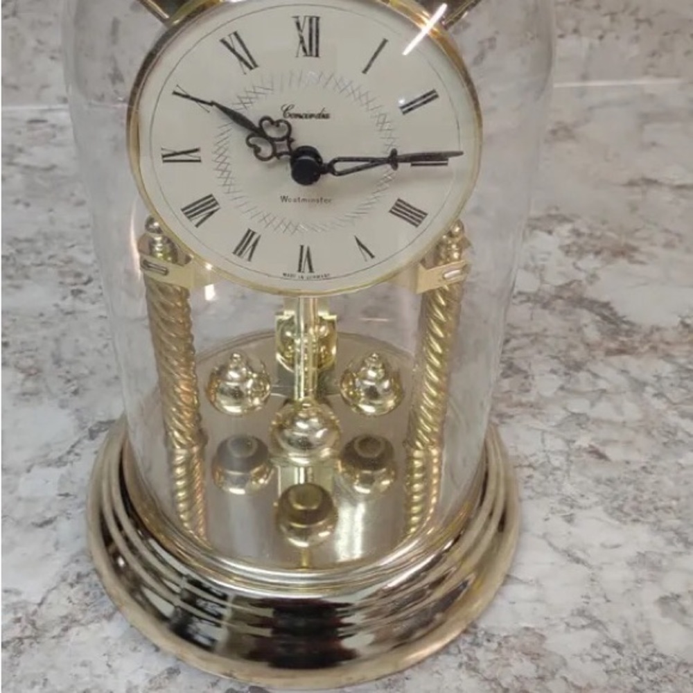 Vintage Concordia Quartz Glass Dome Gold Melody Clock Germany Westminster Chime